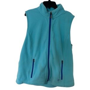 TALBOTS Aqua Blue Zip Front Fleece Vest Zip Pockets Women's Petite X-Large